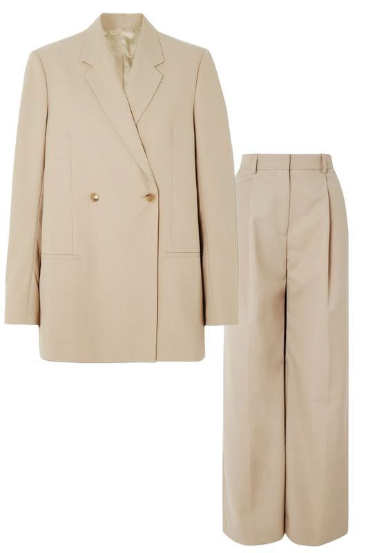 Double-breasted Recycled-twill Blazer And Wide-leg Pants