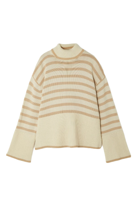 Striped Wool and Organic Cotton-Blend Sand Turtleneck Sweater