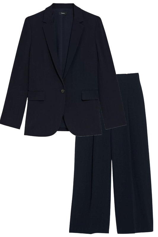 Deep Navy Plain Casual Blazer And Wide Leg Trousers