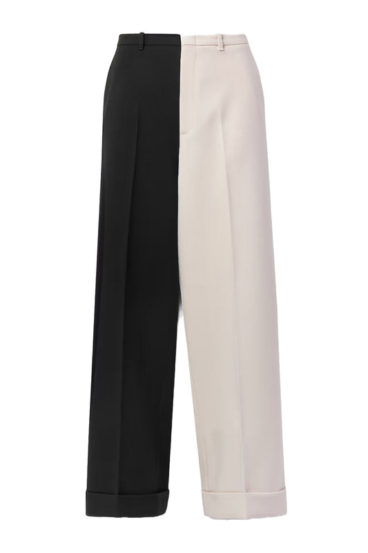 Two-Tone Color-Block Wool-Twill Straight-Leg Pants