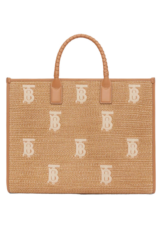 Large Monogram Raffia-Effect Freya Tote