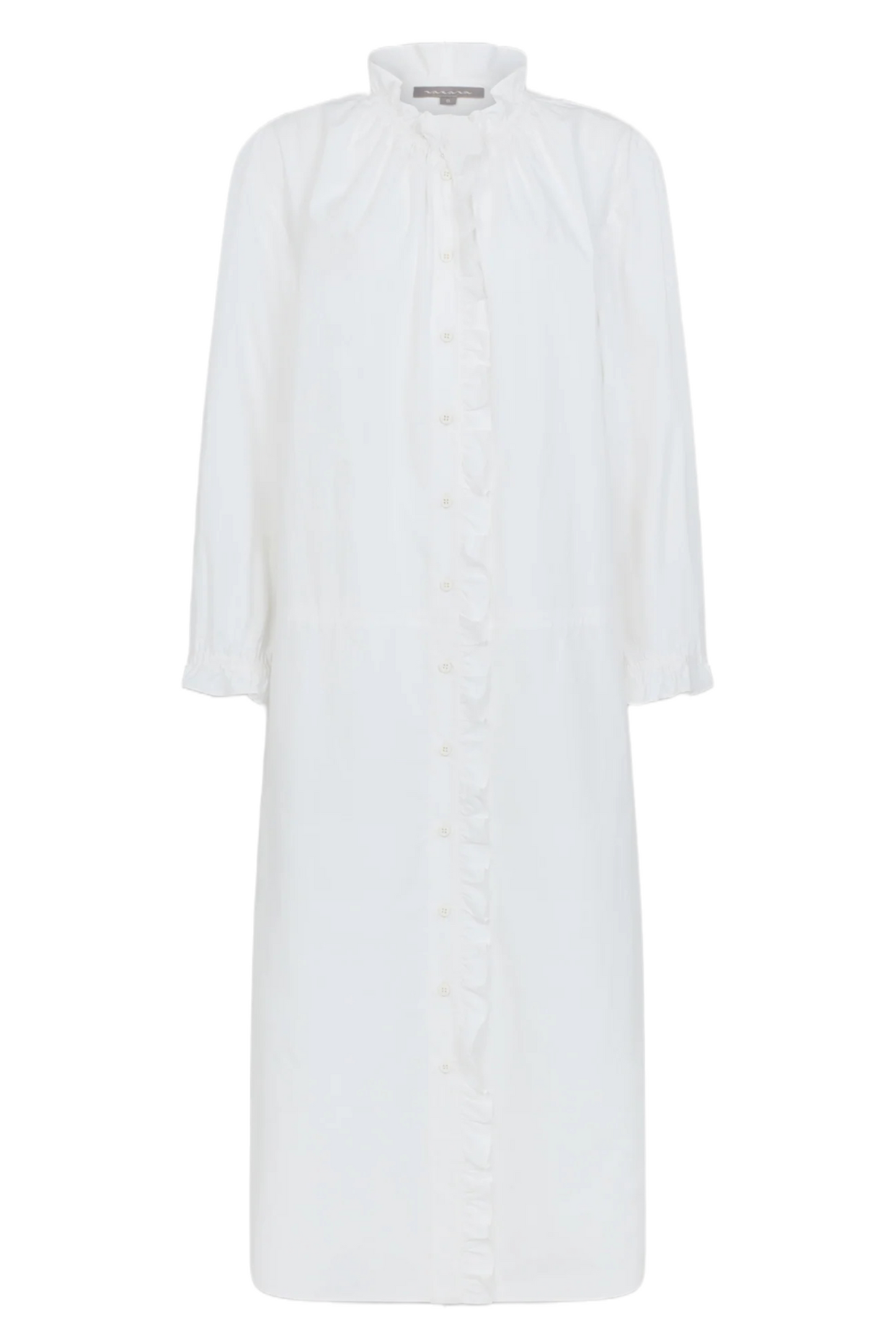 White Crush Cotton Ruffle Relaxed Shirt Dress