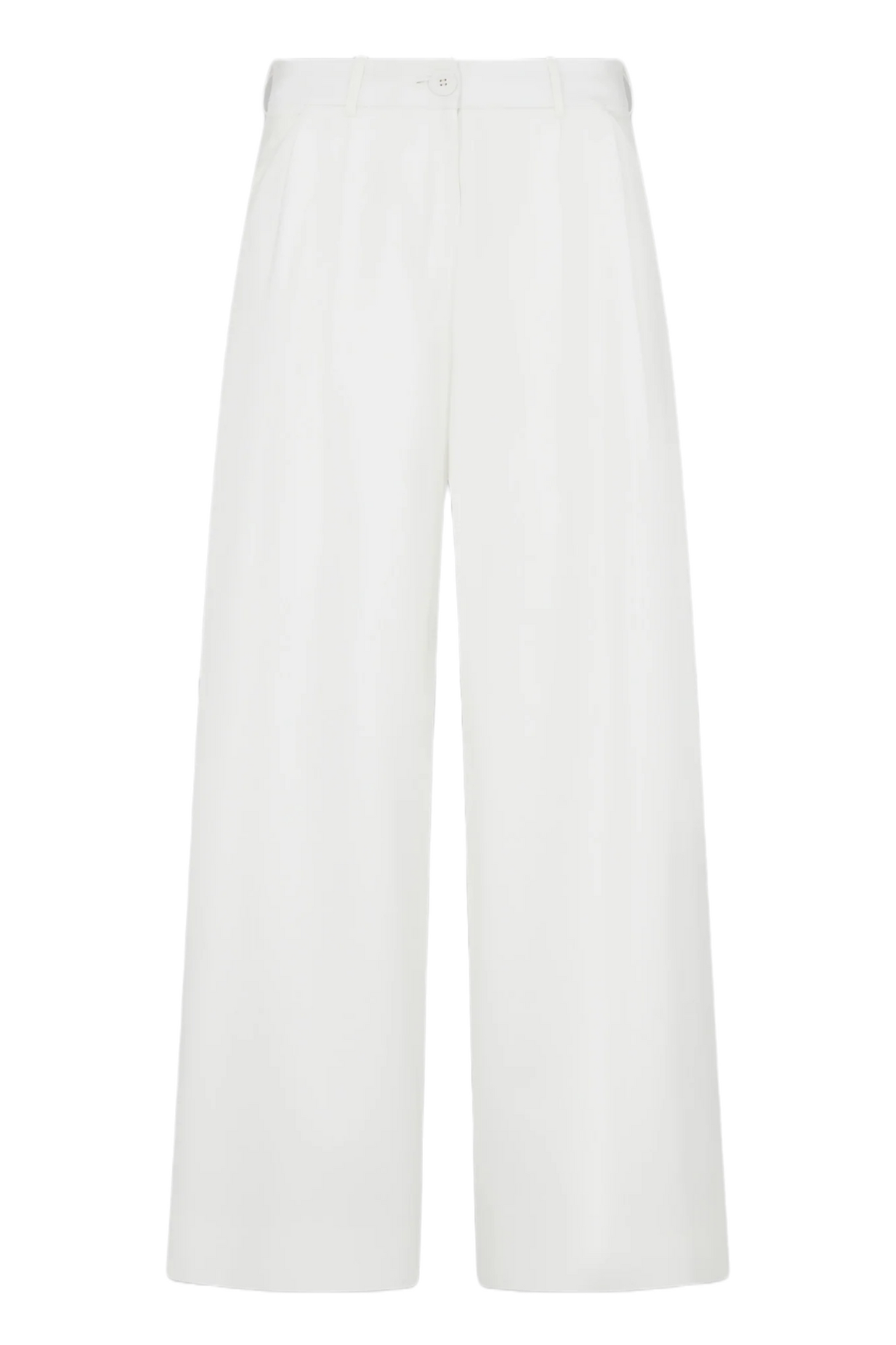 White High Waisted Hand Pleated Wide Leg Trousers