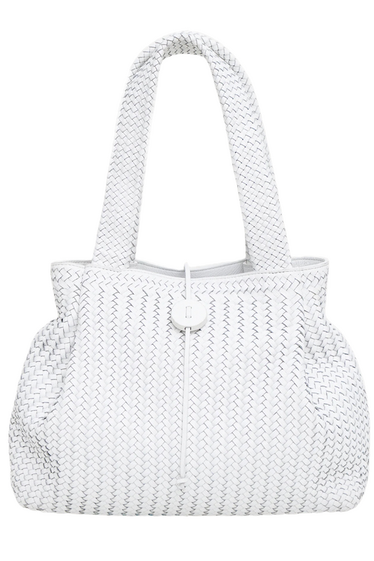 White Handwoven Large Leather Hobo Bag