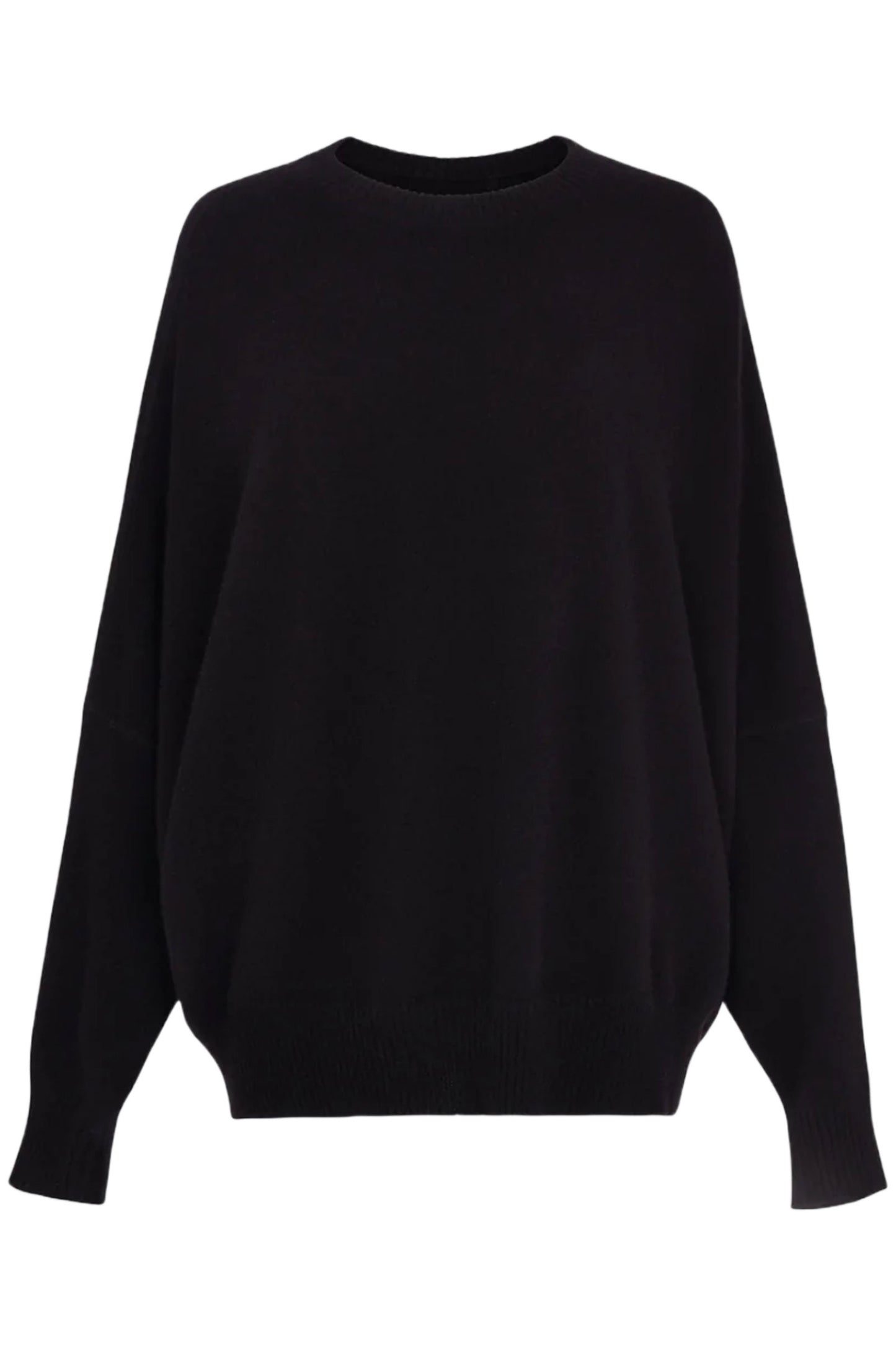 Black Winged Sleeve Crew Neck Cashmere Sweater