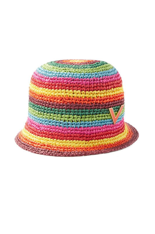 V-Plaque Striped Crochet Bucket Hat