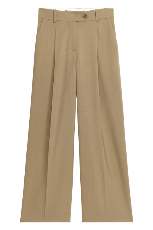 Wide Dark Beige Hopsack Wool Trousers