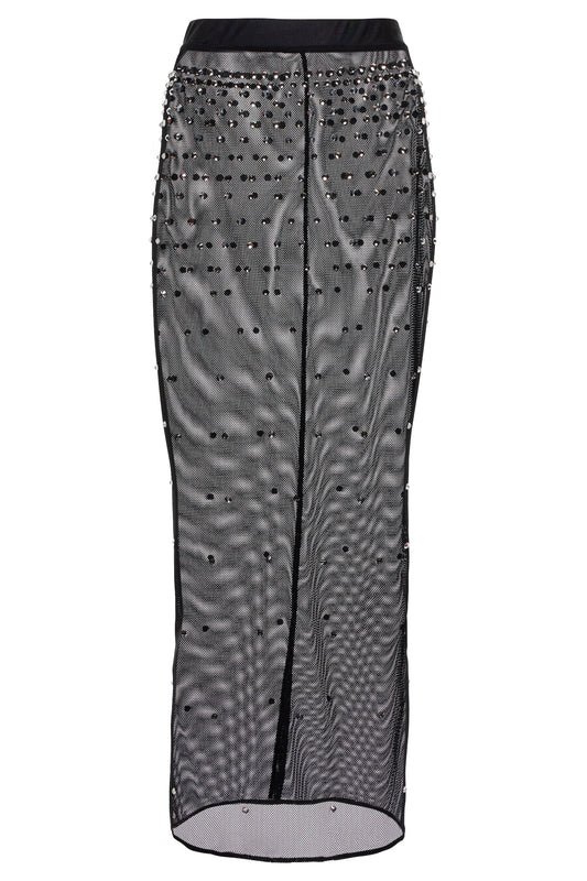 Crystal-Embellished Mesh Midi Skirt