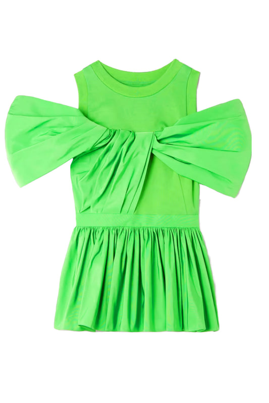 Gathered Bright Green Cotton Peplum Top