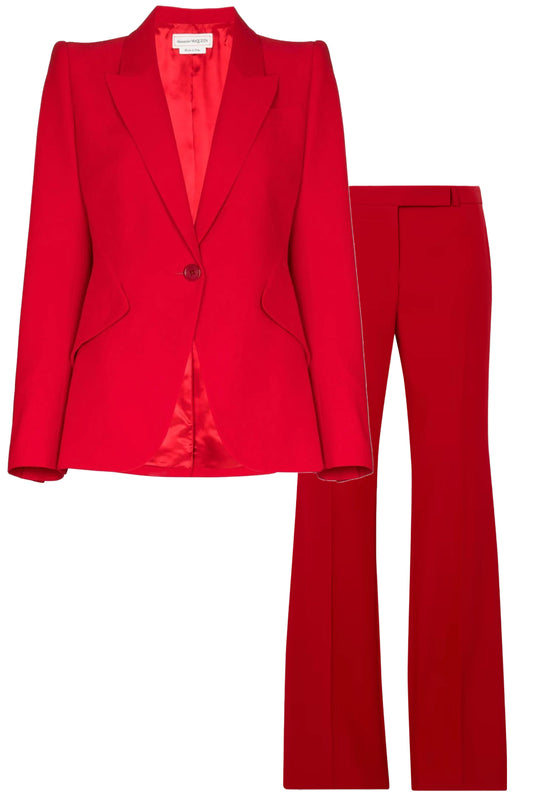 Notched-lapel Single-breasted Blazer And Crepe Flared Pants