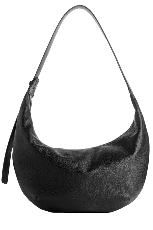 Curved Black Leather Bag