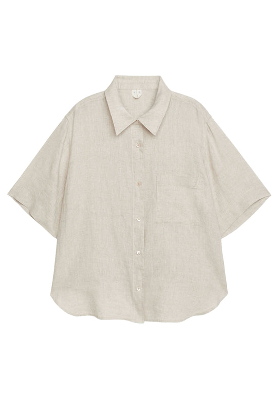 Beige Short-Sleeved Linen Shirt
