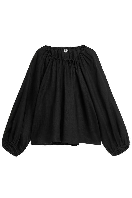 Black Voluminous Linen Blouse