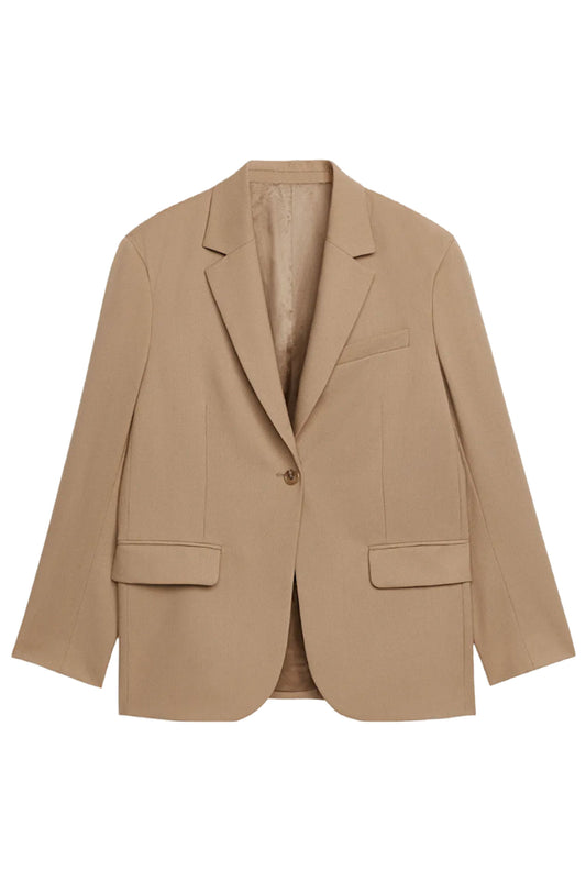 Dark Beige Oversized Wool Hopsack Blazer