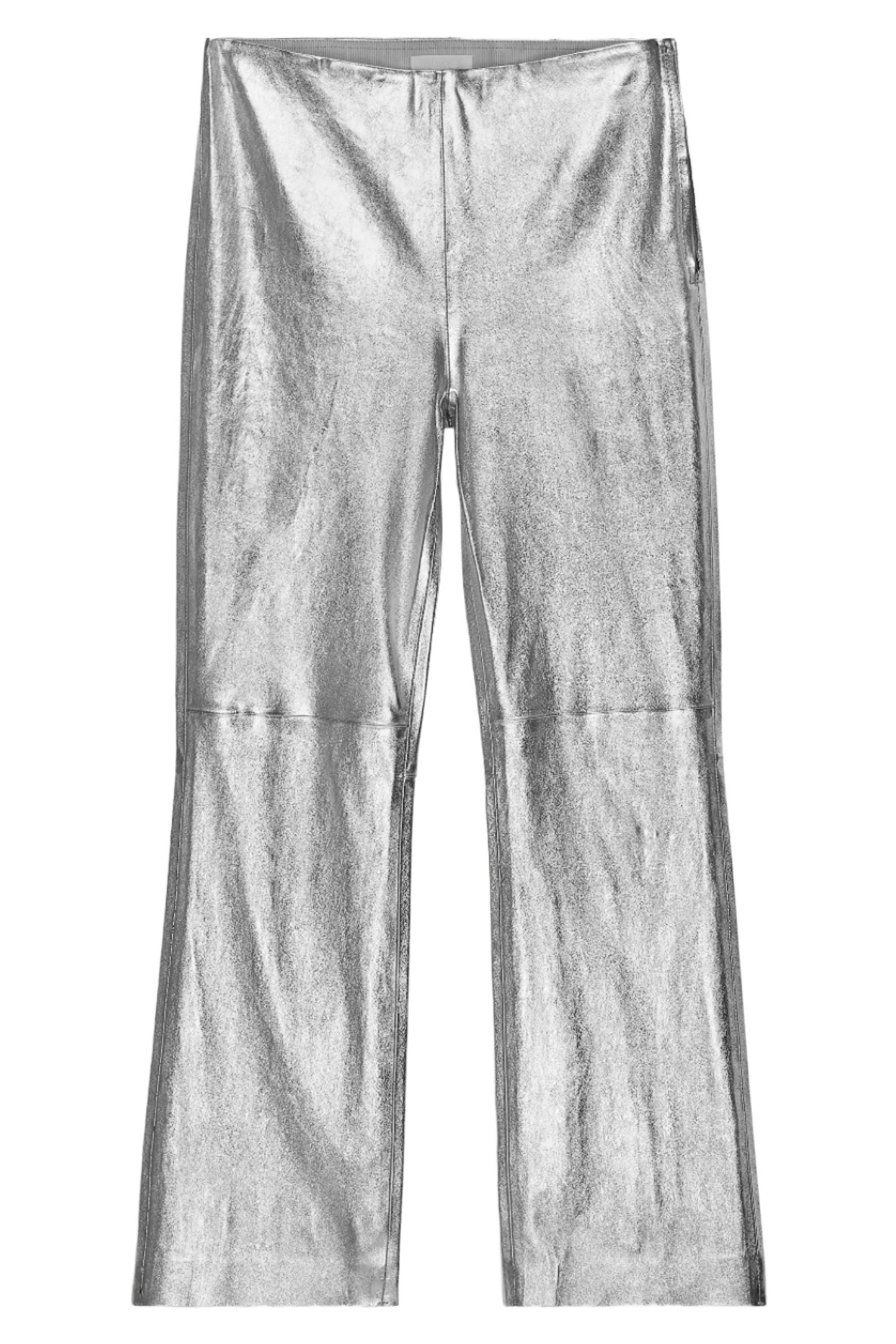 Silver Cropped Stretch Leather Trousers