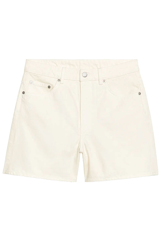 Off White High Waist Non-Stretch Denim Shorts