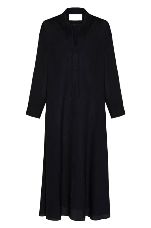 Lisbon Black Organic Linen Shirt Dress