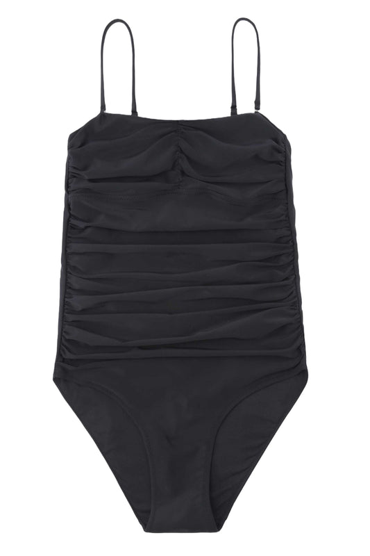 Black Recycled Solid Core Gathered Swimsuit