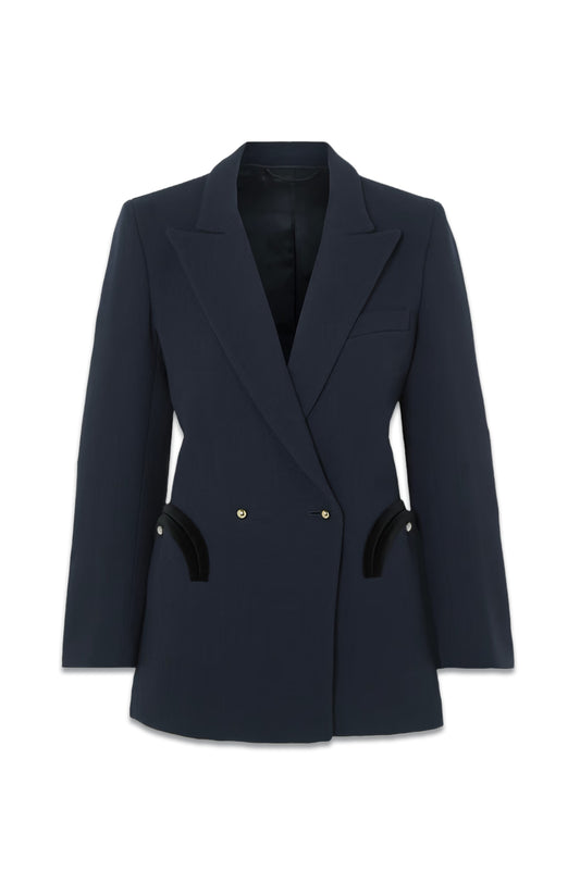 Playa Noir Everynight Double-breasted Velvet-trimmed Wool-crepe Blazer