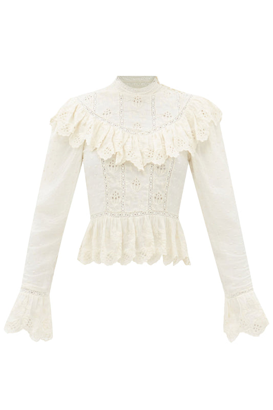 Emmanuelle Broderie-anglaise Ruffled Blouse