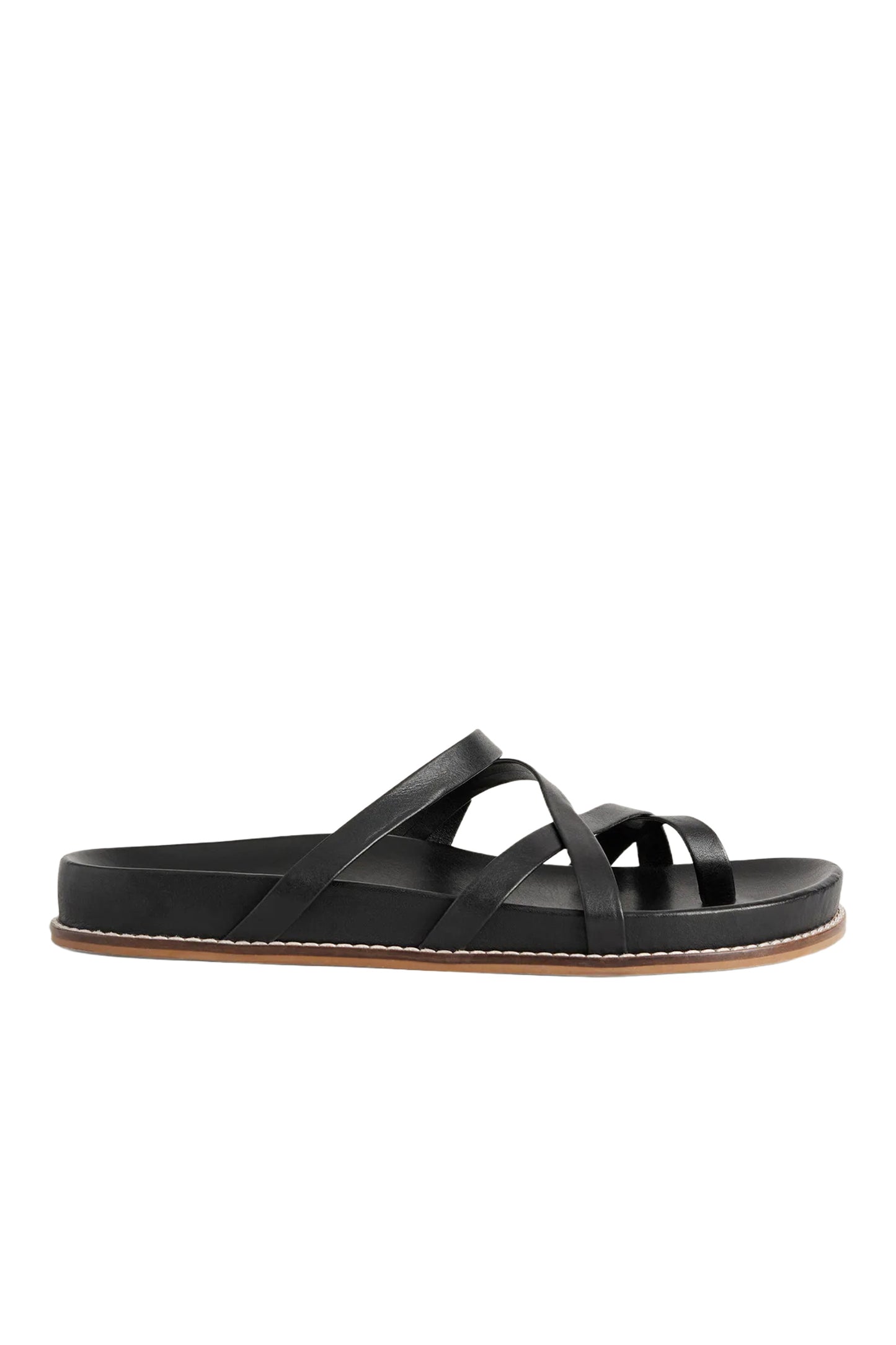 Multi Strap Flat Sandals Black Leather