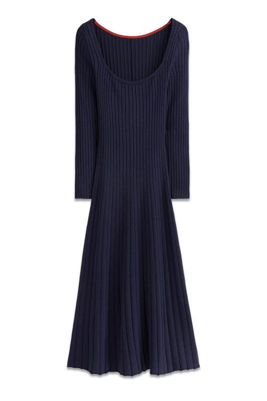 Scoop Navy Neck Knitted Midi Dress