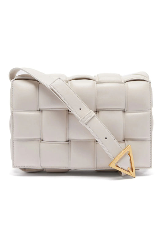 Cassette Intrecciato-Leather Cross-Body Bag White