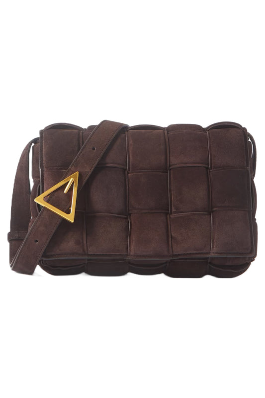 Cassette Brown Padded Intrecciato Suede Shoulder Bag