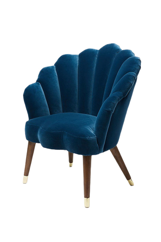 Flora Scalloped Azure Blue Velvet Armchair