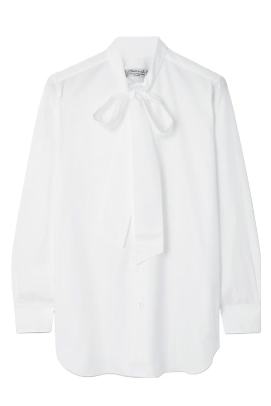 Pussy-bow White Cotton-poplin Shirt