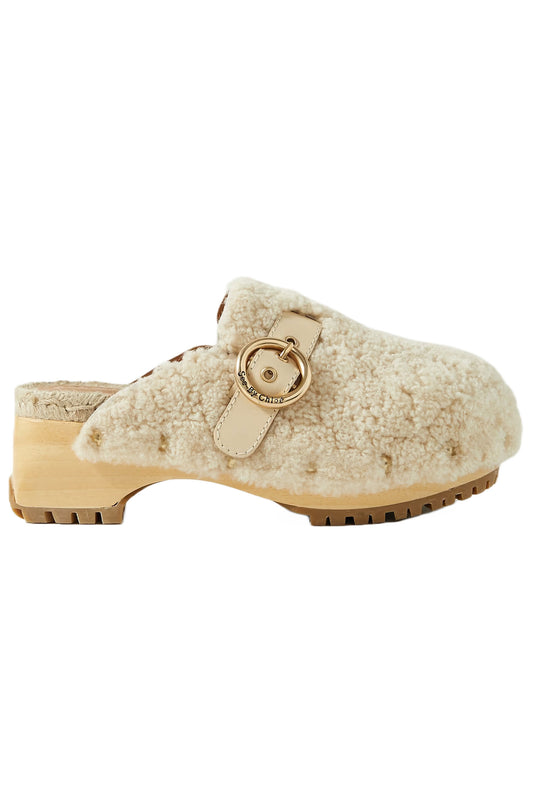 Viviane Buckled Shearling Clogs