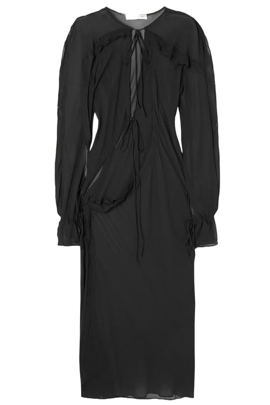 Cutout Ruffled Silk-Chiffon Midi Dress