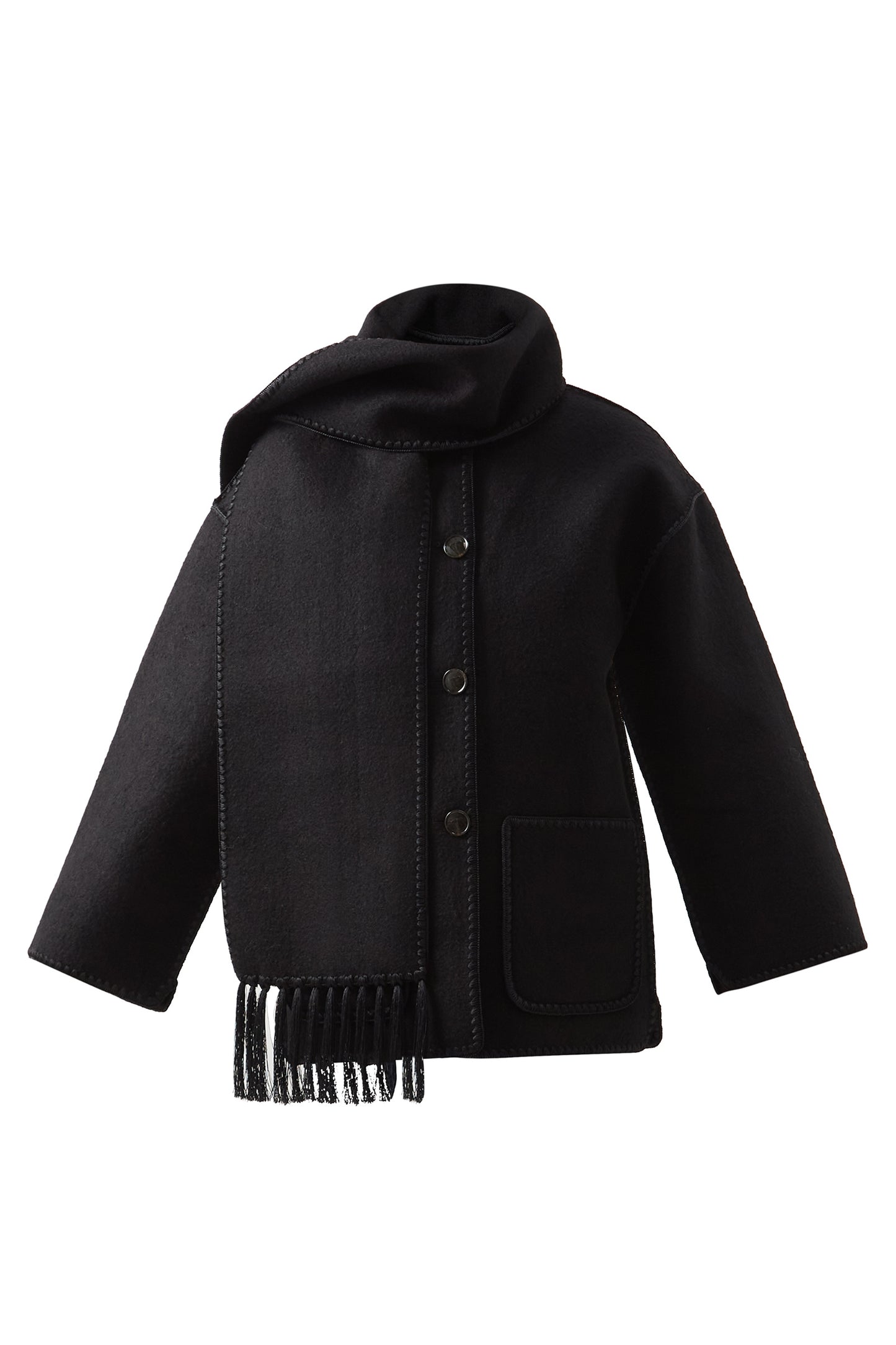 Embroidered Scarf-Neck Wool-Blend Jacket