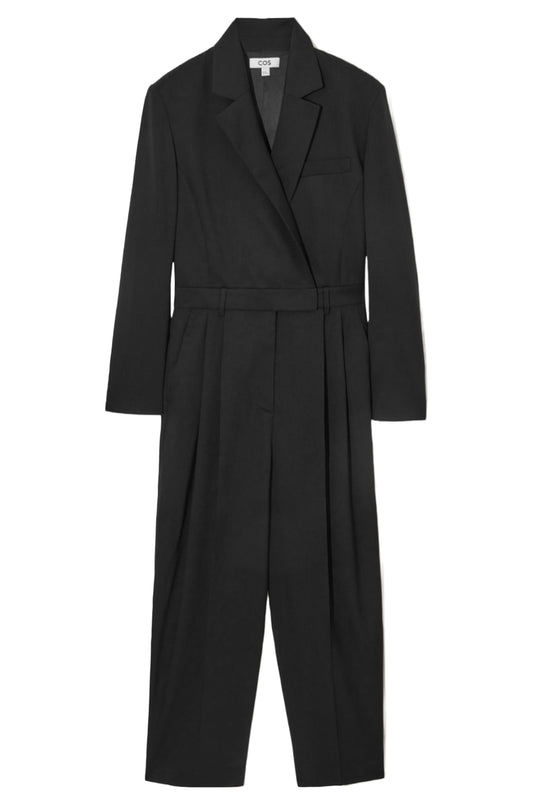 Tailored Black Wool Tuxedo Jumpsuit