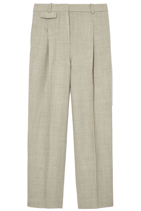 Pleated Wide-Leg Wool Trousers