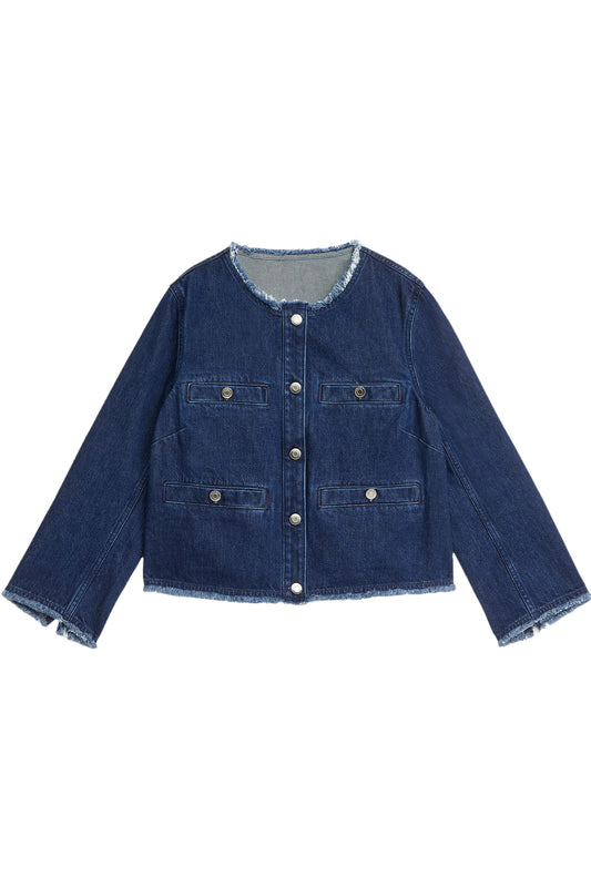 Collarless Denim Jacket