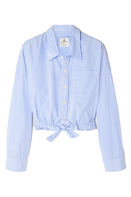 Cropped Tie-Front Striped Shirt