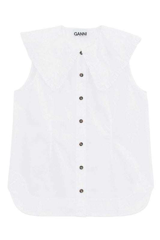 White Poplin Sleeveless Shirt