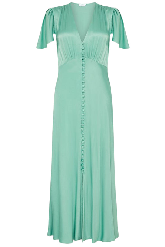 Green Grace Satin Swing Midi Dress