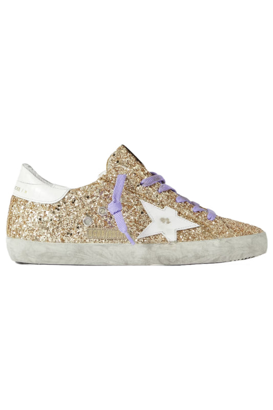 Super-Star Distressed Glittered Leather Sneakers