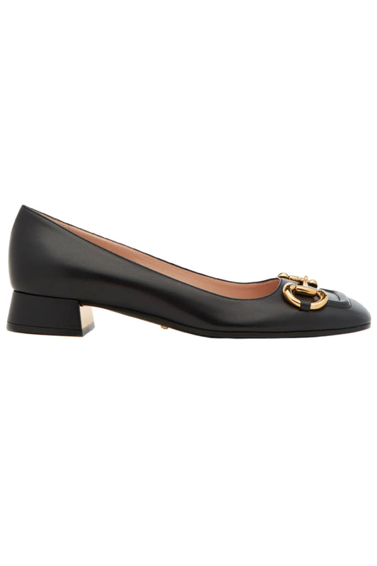 Horsebit Black Leather Pumps