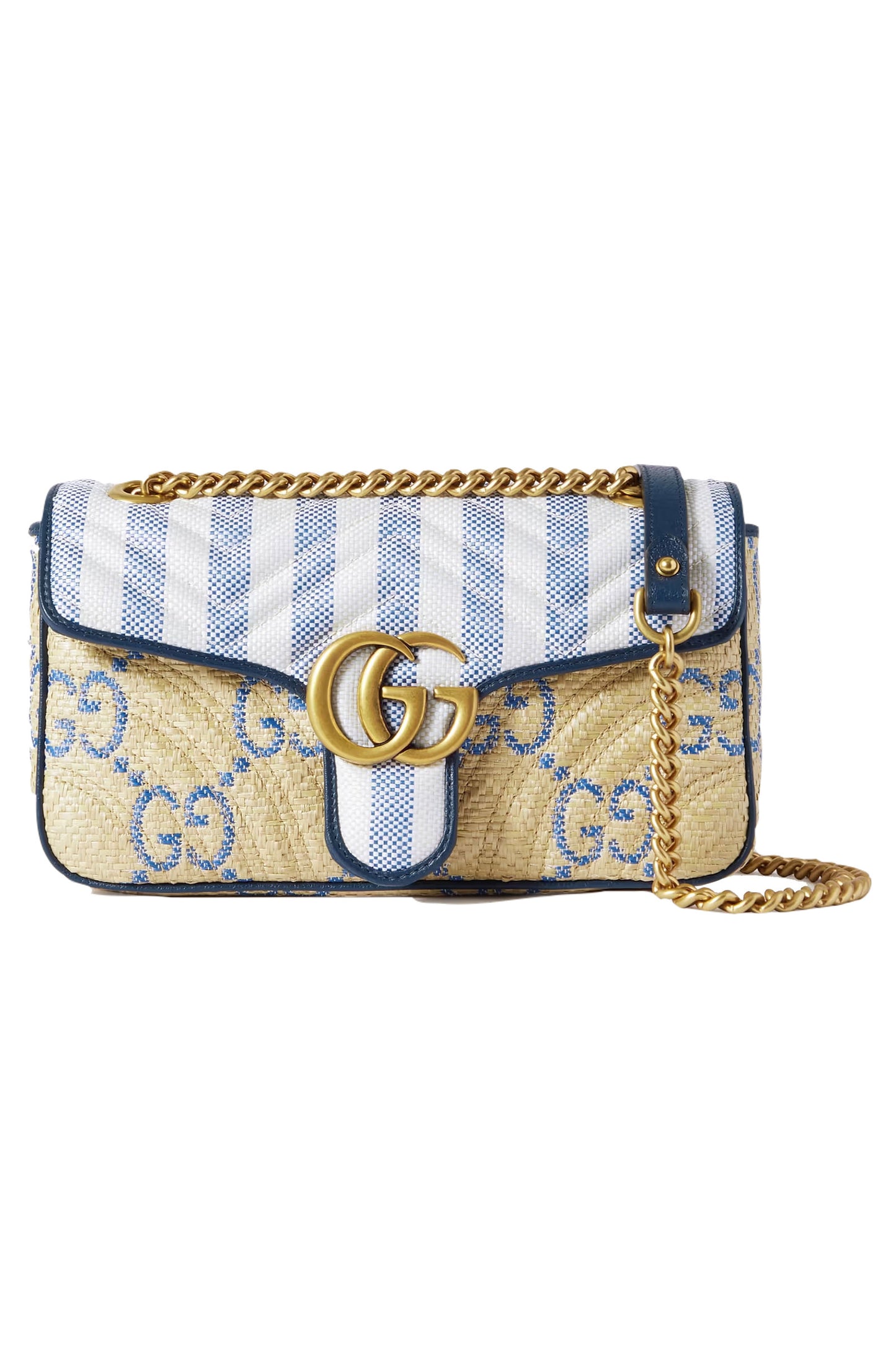 GG Marmont 2.0 Leather-Trimmed Raffia Shoulder Bag