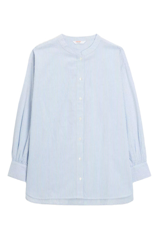 Ice Blue Stripe Button Neckline Shirt