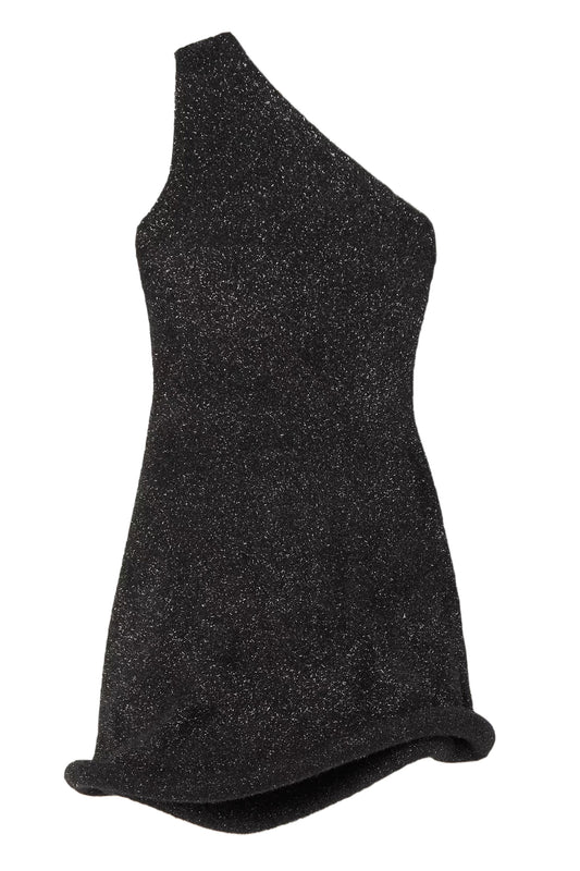 Bumper One-Shoulder Metallic Knitted Mini Dress