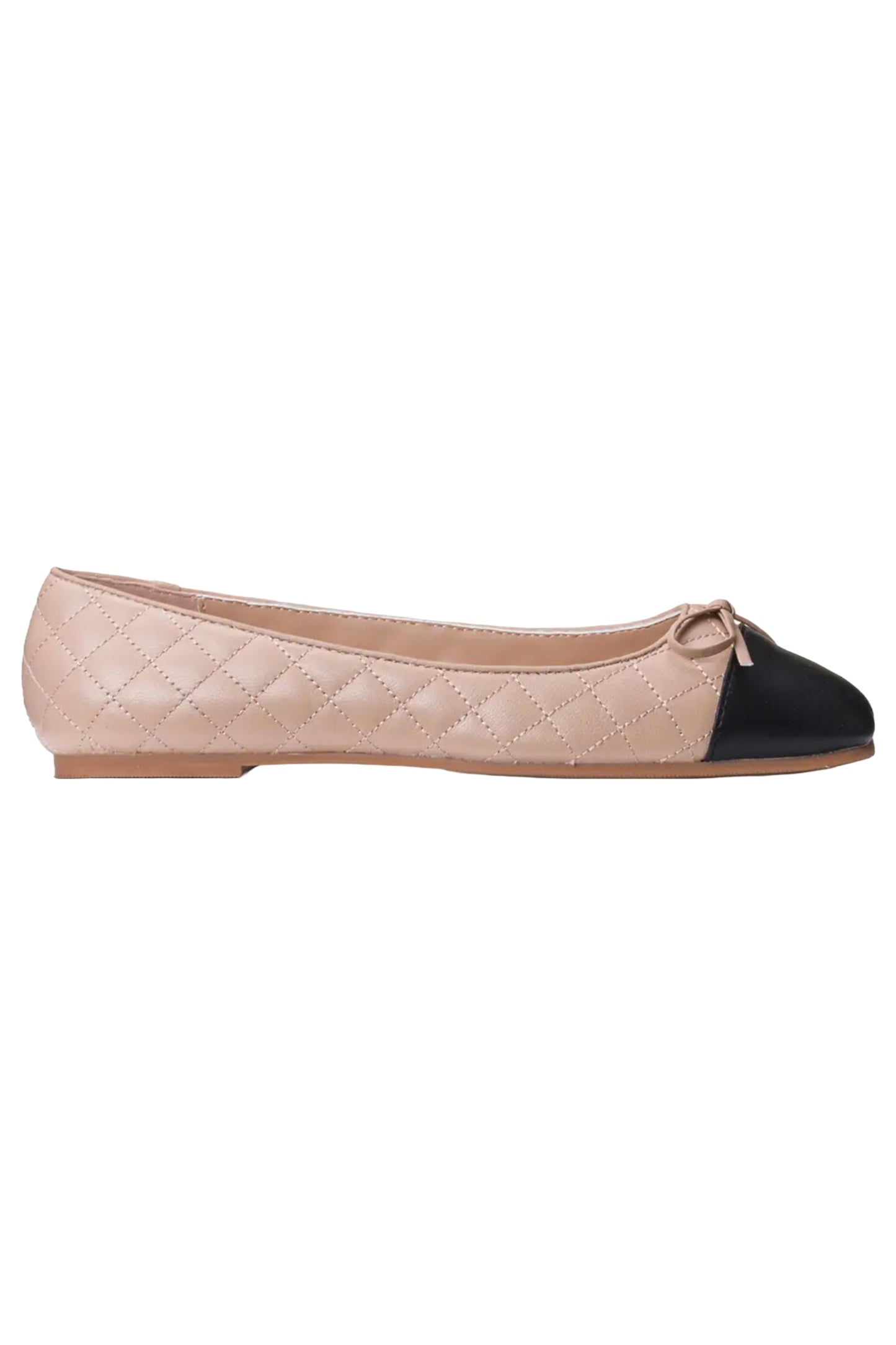 Two-Tone Ballet Flats in Quilted Leather with Flat Heel