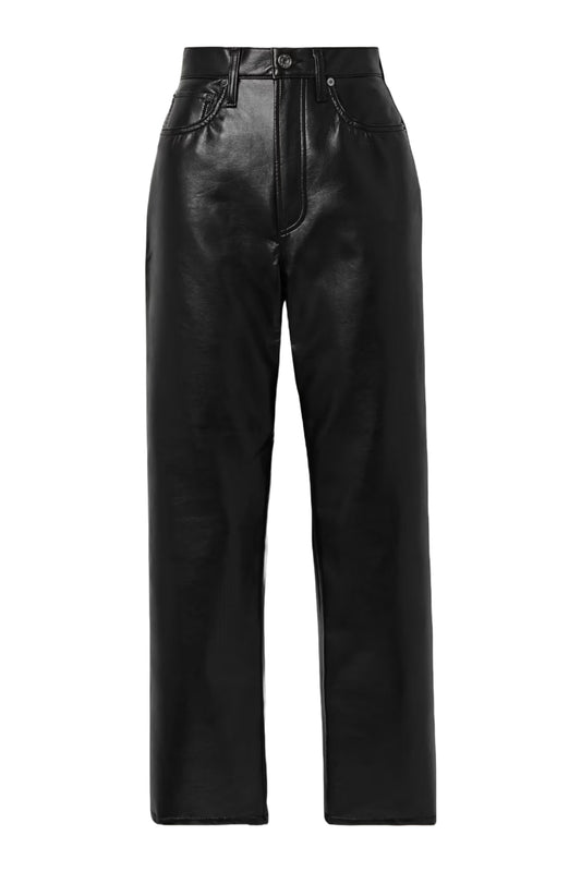 Leather-blend Straight-leg Pants