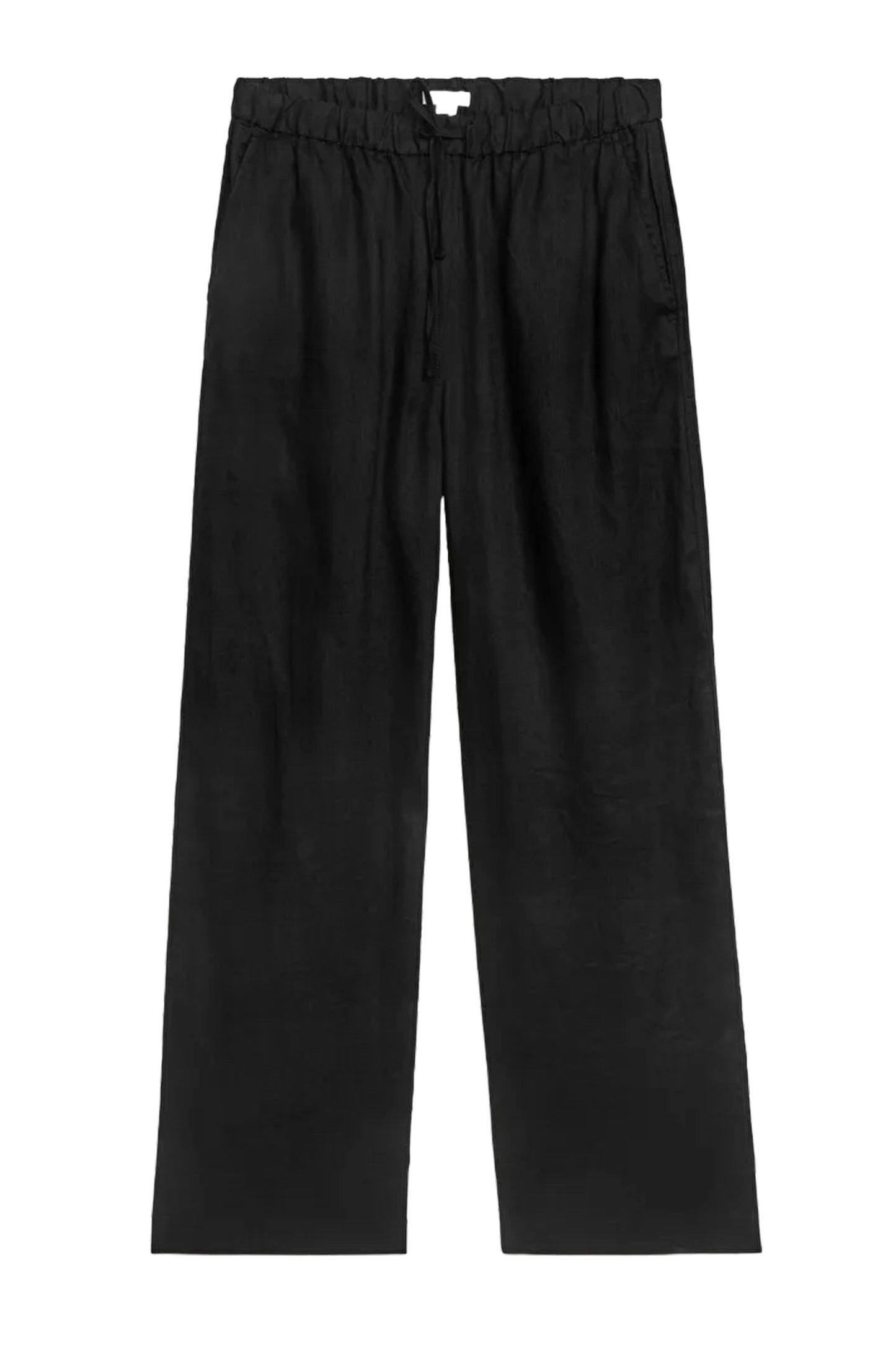 Linen Drawstring Trousers Black