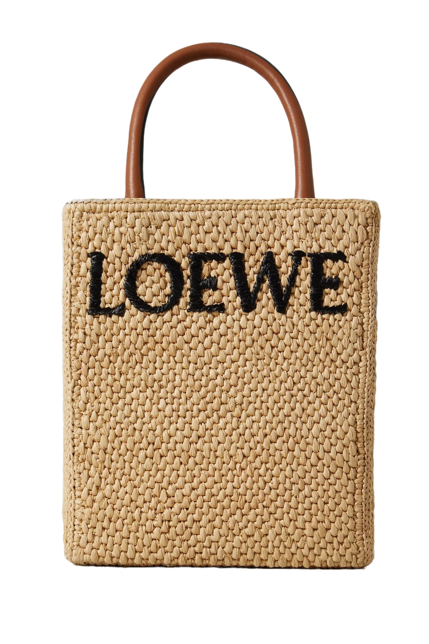 Leather-trimmed Logo Raffia Tote