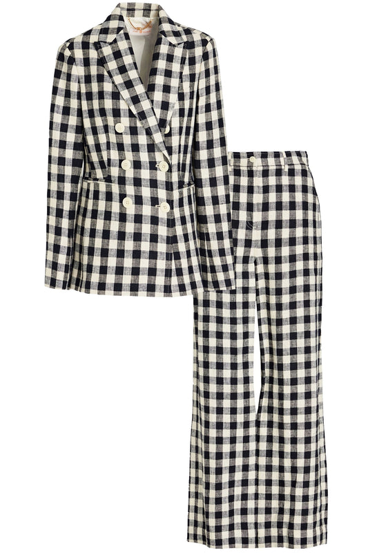 Double-Breasted Gingham Linen Blazer And Trousers