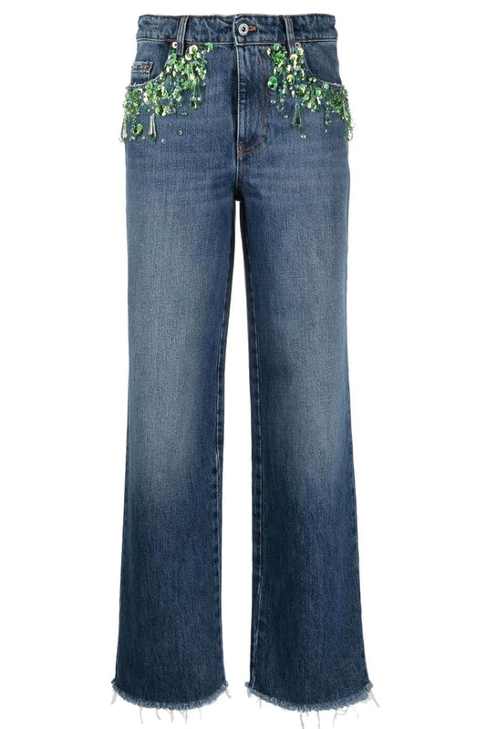 Crystal-Embellished Wide-Leg Jeans